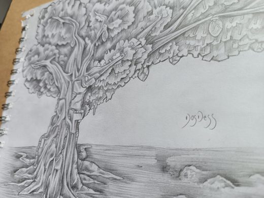 Mechanical tree / Árbol mecánico. Drawing made with 2B pencil. / Dibujo hecho con lápiz 2B.